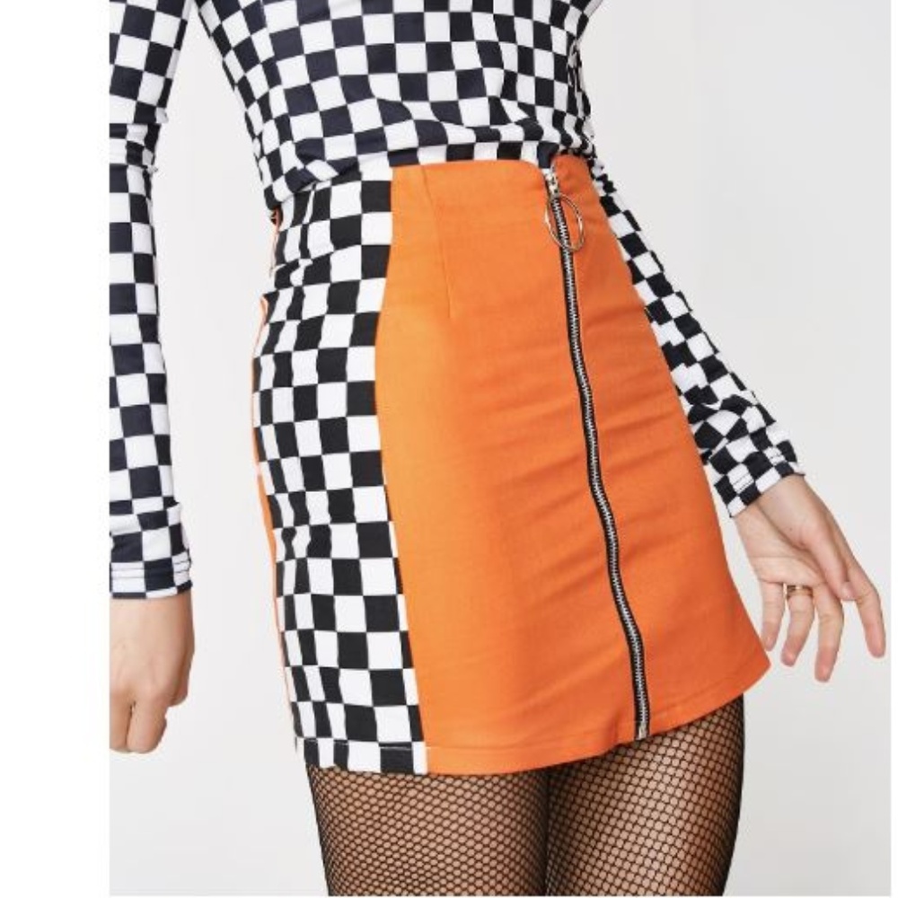 ORANGE CHECK MINI SKIRT